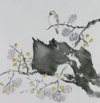 Hand-Painted Calligraphy and Painting, Living Room Decorative Painting, Hot Sale I072453, Three-Foot Doufang Unsigned Chinese Painting, Flowers and Birds, Golden Fruit