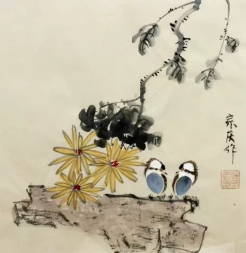 Hand-Painted Chinese Bird-and-Flower Art, Traditional Decor for Living Room or Office by Yang Zongqing GG