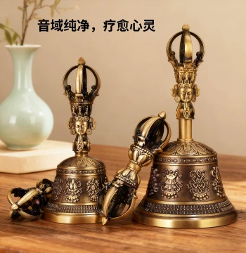 Nepalese Pure Copper Five-Pronged Vajra Bell and Dorje - Handcrafted Tibetan Home Decor and Mini Wind Chime