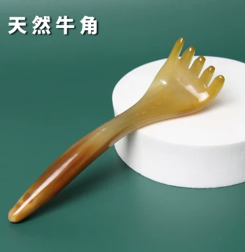 Natural Water Buffalo Horn Five-Claw Head Massager Comb, Meridian Brush for Scalp and Neck Relief, Gua Sha Tool