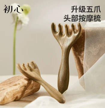 Chuxin Deer Antler Massage Comb for Scalp Meridian Therapy, Sandalwood Wellness Head Treatment Tool with Five Claws for Gua Sha