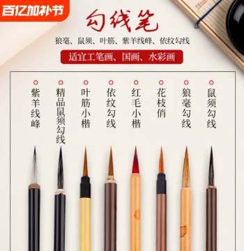 Chinese Painting Brush Set for Beginners - Fine Wolf Hair, Small Red Hair, Rat Whisker Linework Brushes for Slender Gold Script, Flower-Bird Sketching, and Gongbi Painting