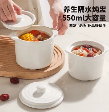 Chinese Style Double-Boiler Pot Home Ceramic with Lid Double Lid Special for Stewing Bird's Nest Soup Pot Steamed Egg Bowl Soup Pot Stewing Jar
