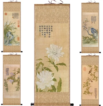 Lang Shining Decorative Painting, Fine Bird-and-Flower Art, HD Living Room Hanging Scroll, Emperor Qianlong's Deer Hunting Scene, Traditional Chinese Art