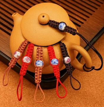 Hand-Woven Teapot Lid Rope with Ceramic Beads - Traditional Tea Accessory for Zisha Pots and Cups
