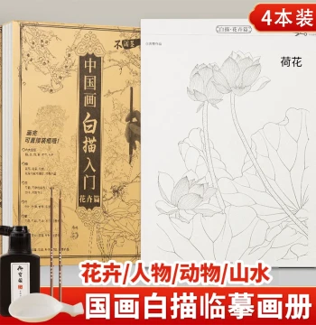 Chinese Painting Line Drawing Starter Set - Tracing Albums, Control Practice Sheets, Landscape and Flower-and-Bird Sketches on Xuan Paper for Adult Calligraphy and Ink Training