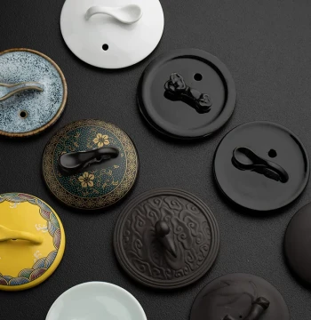 Single Pack Zisha Kiln-Change Ceramic Semi-Automatic Tea Set Stone Mill Teapot Lid: Black, White, Deep Blue Accessory