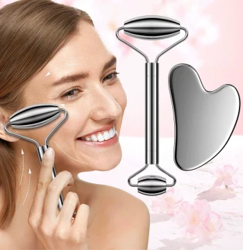 Roller Massager with Stainless Steel Facial Scraper for Eye Beauty, Gua Sha Therapy, and Meridian Stimulation