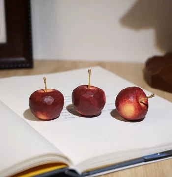 "Little Apple" Hand-Carved Wooden Figurine - Miniature Faux Fruit for Creative Desk Decor