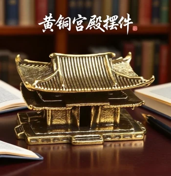 Brass Ancient Tower Inn Rockery Fish Tank Landscape Creative Ornament, 3D Palace Craft for Study and Office