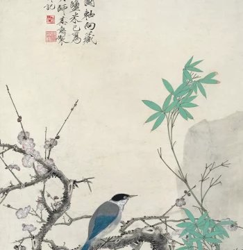 Traditional Chinese Flower-and-Bird Wall Art - Gongbi Bamboo Scroll - Inkjet Printed on Xuan Paper (Unmounted) - 'Plum and Bamboo Double Clarity' by Yu Fei'an