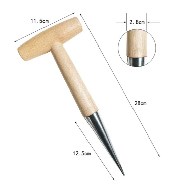 Garden Planting Dibber with Solid Wood Handle for Seed Sowing, Transplanting, and Fertilizing