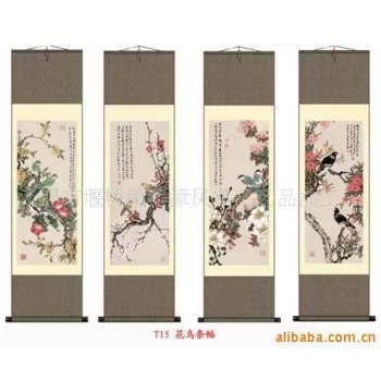 Silk Scroll Painting of Flowers and Birds for Living Room, Office, or Shop Display - 'Three Friends of Winter' Theme S099