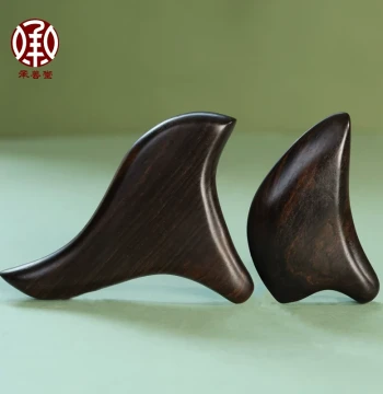 Purple Sandalwood Heart-Shaped Gua Sha Board and Triangle Sparrow Massage Tool - Solid Wood Meridian Pen for Foot Therapy and Portable Use