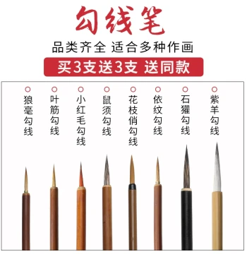 Randeng Outline Brush Set: Fine Wolf Hair and Squirrel Whisker Brushes for Chinese Painting, Line Drawing, Student Art, Watercolor, and Flower-and-Bird Details