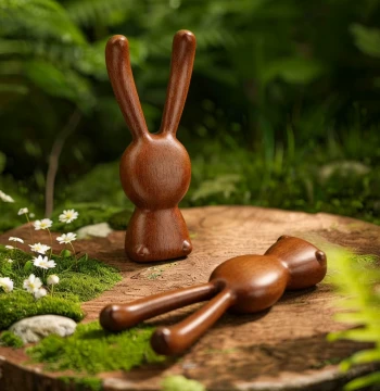 Solid Wood Rabbit-Shaped Massage Comb - Handcrafted Wooden Facial Massager to Relieve Eye Fatigue and Clear Meridians