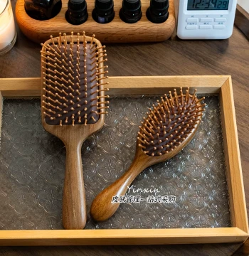 Air Cushion Massage Comb with Sandalwood Handle for Scalp Therapy