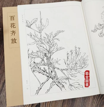 Beautiful Line Drawing: A Hundred Flowers Blooming by Wei Wei, Traditional Chinese Flower Line Art Sketchbook for Beginners, Published by Tianjin Yangliuqing Press