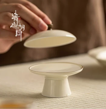 Ding Kiln White Tea Pot Lid Rest: High-Foot Ceramic Stand for Gongfu Tea Sets