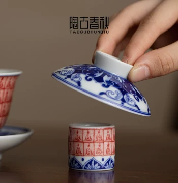 Premium Blue-and-White Porcelain Lid Rest for Zisha Teapots: Ceramic Tea Accessory for Home Use with Thousand-Buddha Gaiwan Lids