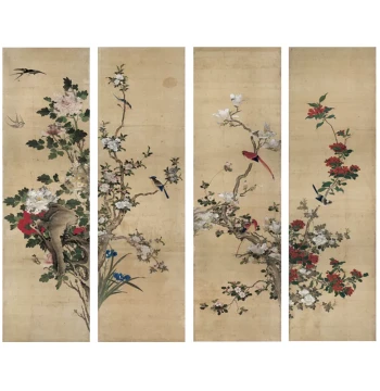 Printed Gongbi Painting Line Art Drafts: Four-Panel Bird-and-Flower Series for Beginners to Trace, Outline, and Practice Coloring