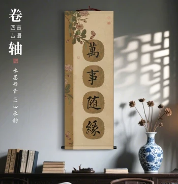 Four-Character Auspicious Phrase Wax-Resist Xuan Paper Scroll – Blank Semi-Sized Paper for Calligraphy, Small Formats, Square Tiles, Roof Tile Motifs, Hanging Scrolls, Brush Pen Competitions (Unframed, Antique-Style, Customizable)