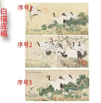 Gongbi Painting Printouts: White-Line Drafts of Flower-Bird and Auspicious Crane Themes for Beginners to Trace, Copy, and Color