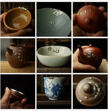 Ceramic Kintsugi Repair Kit for Zisha and Clay Teapots, Gold and Silver Staple Repair for Lids and Spouts