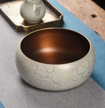 Pure Copper Tea Wash Basin, Large Jianwater Vessel for Home Use, Water Rinse Bowl, Tea Cup Washing Basin, Kung Fu Tea Ceremony Set, Brass Six Gentlemen Accessories