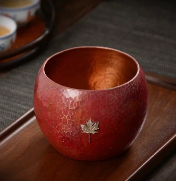 Purple Copper Inlaid with Silver Jian Water Bowl, Tea Wash Cup, Household Kung Fu Tea Set Accessory, Dry Brew Water Vessel, Tea Washing Bowl, Tea Dregs Container