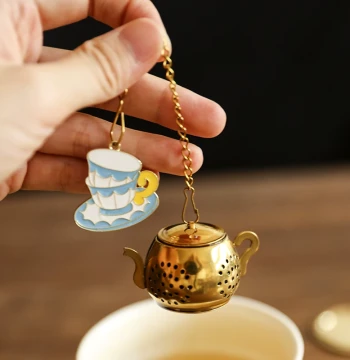 Creative Teapot Infuser with 304 Stainless Steel Filter Mesh for Home Use, Flower Tea Brewing Ball with Pendant and Inner Pot Liner