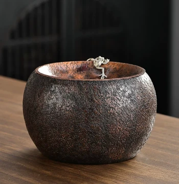 Handmade Purple Copper Tea Wash and Waste Water Container, Premium Jian Shui with Silver Inlay, Kung Fu Tea Accessory