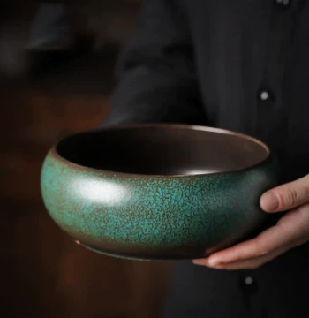 Light Luxury Kiln-Change Ceramic Tea Washer, Vintage Large Tea Bowl for Home Use, Kung Fu Tea Ceremony Accessory, Waste Water and Tea Residue Container