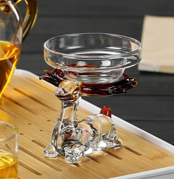 Ultra-Fine Glass Tea Strainer with Deer Stand, Handcrafted Stainless Steel Fortune Filter for Fair Cup