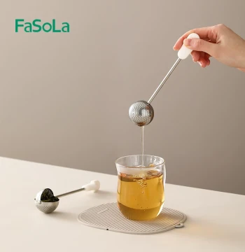 FaSoLa Lazy Brewing Gadget Office Stainless Steel Tea Leaf Filter Mesh Ball Spoon Tea Strainer Tea-Water Separator