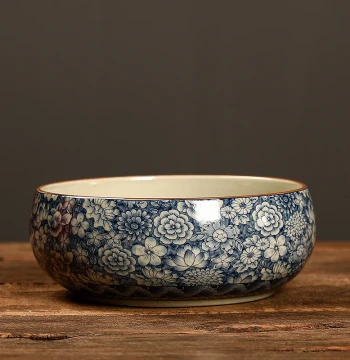 Blue and White Ru Kiln Large Ceramic Tea Washer, Premium Tea Ware Storage Bowl and Kung Fu Tea Accessory
