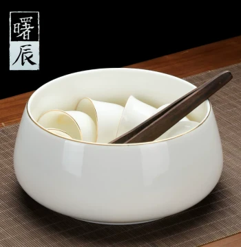 Large Mutton Jade Porcelain Tea Washer, Brush Washer, Water Bowl, and Tea Cup Cleaner for Chinese Kung Fu Tea Sets