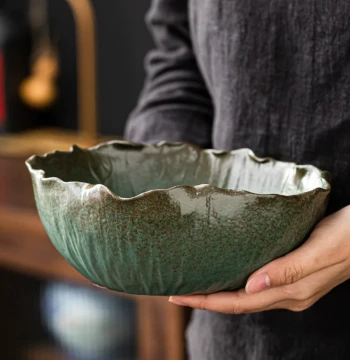 ShangAnTang Large Ceramic Rock-Glaze Tea Wash Basin, Brush Washer, and Tea Residue Container for Kung Fu Tea Sets