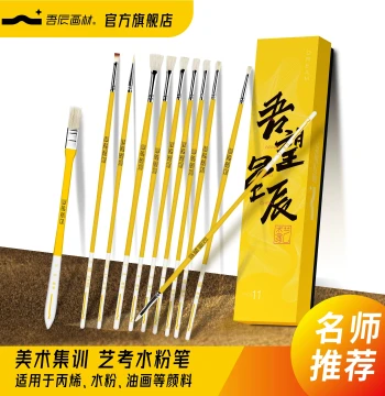 Wuwang Xingchen Gouache Brush Set: Fan Brushes for Art Students, Professional Acrylic and Oil Painting Brushes, Liner Brushes, Flat Hog Bristle Brushes (11-Piece Set) by Wuchen Art Materials