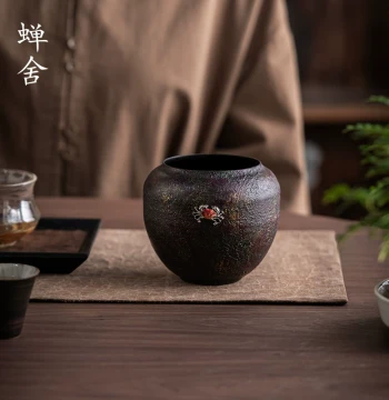 Chan She Iron Art Lacquer Fu Man Jian Shui Tea Room Chinese Style Tea Residue Bin Light Luxury Tea Bowl Waste Water Basin Kung Fu Tea Set Accessory