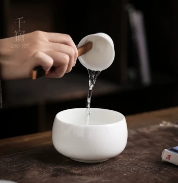 Handmade Raw-Material Mutton Jade White Porcelain Small Tea Washer for Home Kung Fu Tea Ceremony, Dehua White Ceramics