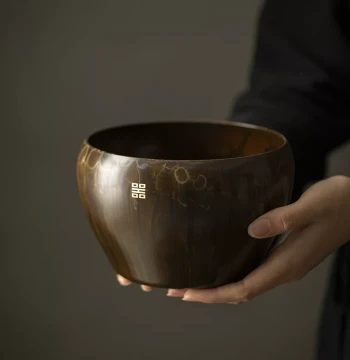 Caomuci Brass Tea Waste Bowl - Large Vintage Kung Fu Tea Accessory for Water and Tea Residue