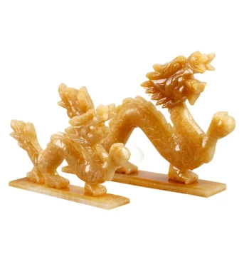 Natural Jade Green Dragon Ornament - Yellow Jade Carving for Living Room and Study, Cute Zodiac Dragon Figurine
