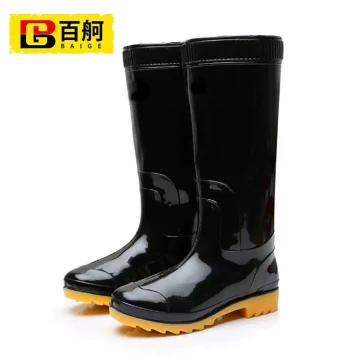 Baige High-Top Rain Boots Warm Wear-Resistant Anti-Slip Waterproof Labor Safety Rain Boots Black Cotton-Lined High-Top Water Boots Size 39 BG-Z
