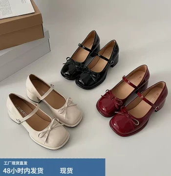 Exquisite French-Style Mary Jane Heels for Women - Gentle Red Mid-Heel Leather Shoes Perfect for Skirts, Hepburn Style