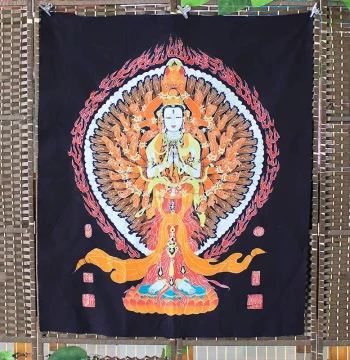 Handmade Batik Painting on Cotton Cloth: Chinese Style Wall Hanging for Living Room Decor Featuring Colorful Thousand-Hand Guanyin