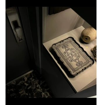 Black Rectangular Ornament Wood Tray: Hand-Painted Wooden Decorative Plate for Homestay & Home Decor
