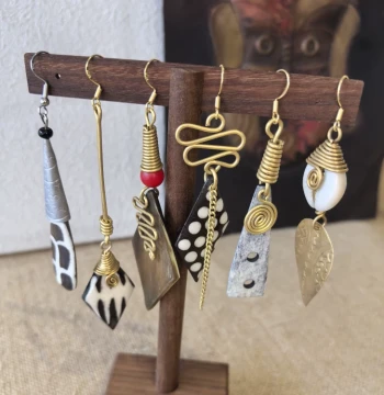One-of-a-Kind Afrina Kenya Original Niche Boutique Pure Handcrafted Bone and Brass Earrings