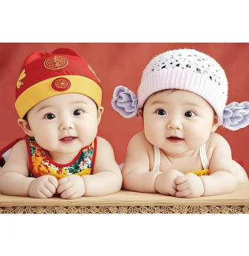 Twin Baby Poster Wall Sticker, Fertility Aid New Year Picture, Child-Blessing Image, Photo Wall Art, Twin Poster