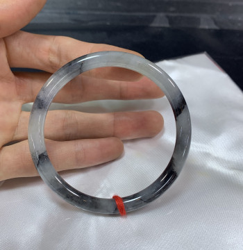 Chinese Style Series 57mm Round Black Chicken Jade Bangle - Ink Wash Painting Aesthetic Ice-Float Flower Natural Burmese Jade Bracelet